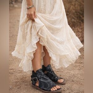 A.S.98 Airstep Metallic Black Leather Cutout Sandals Buckle Back EU 39 US 8 8.5
